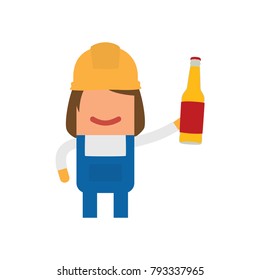 Worker holding a beer, vector illustration design. Construction characters collection.