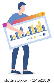 Tablero de trabajo con información en forma estructural. Datos visualizados para análisis. Informar de las estadísticas sobre el cuadro. Empresario con ideas para iniciar el desarrollo de la empresa, vector en estilo plano