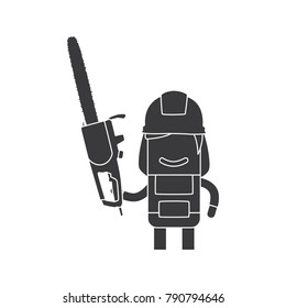 Worker holding a chainsaw, vector illustration design. Construction characters collection.