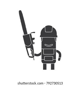 Worker holding a chainsaw, vector illustration design. Construction characters collection.
