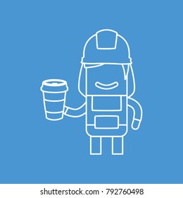 Worker holding a coffee, vector illustration design. Construction characters collection.