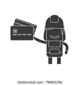 Worker holding a credit card, vector illustration design. Construction characters collection.