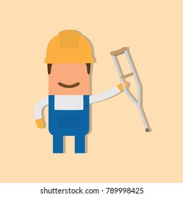 Worker holding a crutch, vector illustration design. Construction characters collection.