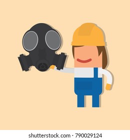 Worker holding a gas mask, vector illustration design. Construction characters collection.