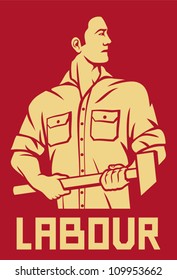 worker holding a hammer (poster for labor day)