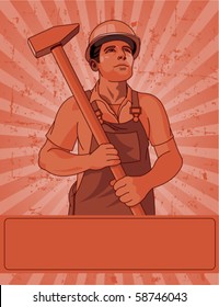 Worker holding  a hammer poster for Labor Day