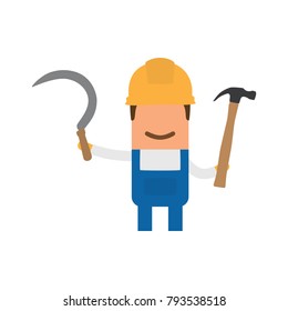 Worker holding a hammer and a sickle, vector illustration design. Construction characters collection.