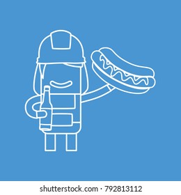 Worker holding a hot dog and a beer, vector illustration design. Construction characters collection.
