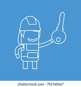 Worker holding a key, vector illustration design. Construction characters collection.