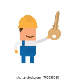 Worker holding a key, vector illustration design. Construction characters collection.