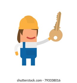 Worker holding a key, vector illustration design. Construction characters collection.