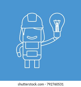 Worker holding a light bulb, vector illustration design. Construction characters collection.