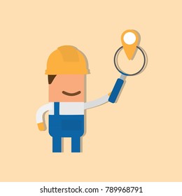 Worker holding a magnifying glass, vector illustration design. Construction characters collection.