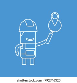 Worker holding a magnifying glass, vector illustration design. Construction characters collection.