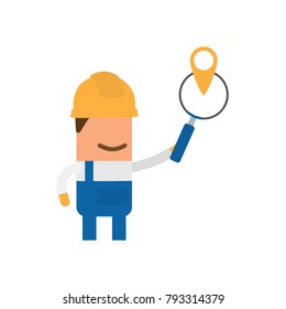 Worker holding a magnifying glass, vector illustration design. Construction characters collection.