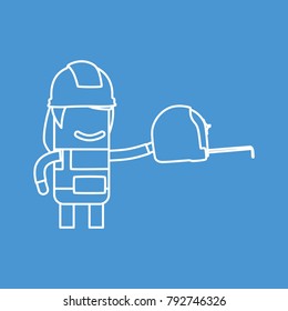 Worker holding a measuring tape, vector illustration design. Construction characters collection.