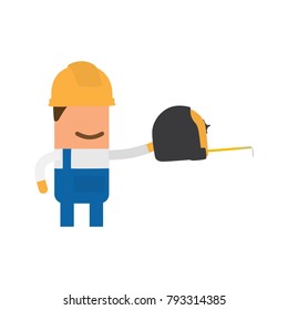 Worker holding a measuring tape, vector illustration design. Construction characters collection.