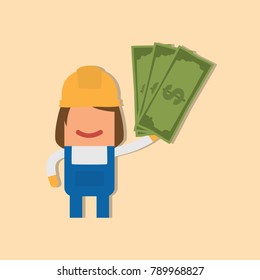 Worker holding money, vector illustration design. Construction characters collection.