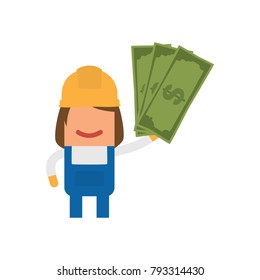 Worker holding money, vector illustration design. Construction characters collection.