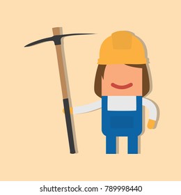 Worker holding a pick, vector illustration design. Construction characters collection.