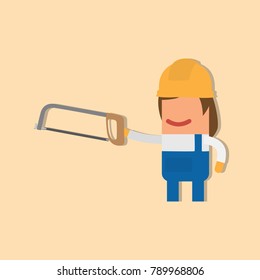Worker holding a saw, vector illustration design. Construction characters collection.