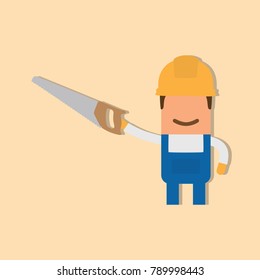 Worker holding a saw, vector illustration design. Construction characters collection.