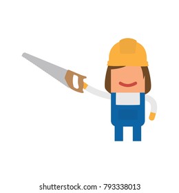 Worker holding a saw, vector illustration design. Construction characters collection.