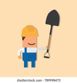 Worker holding a shovel, vector illustration design. Construction characters collection.