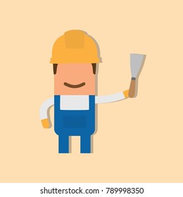 Worker holding a spatula, vector illustration design. Construction characters collection.