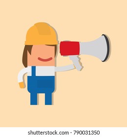 Worker holding a speaker, vector illustration design. Construction characters collection.