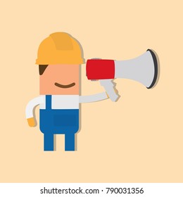 Worker holding a speaker, vector illustration design. Construction characters collection.