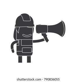 Worker holding a speaker, vector illustration design. Construction characters collection.