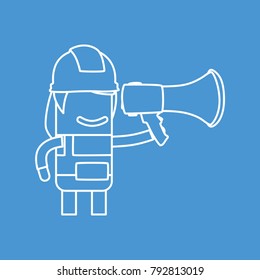 Worker holding a speaker, vector illustration design. Construction characters collection.