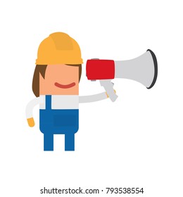 Worker holding a speaker, vector illustration design. Construction characters collection.