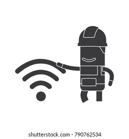 Worker holding a wifi sign, vector illustration design. Construction characters collection.