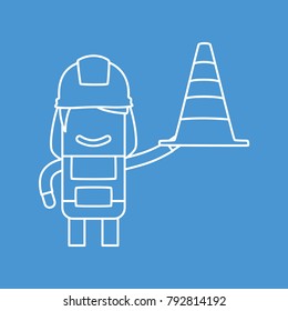 Worker holding a work cone, vector illustration design. Construction characters collection.