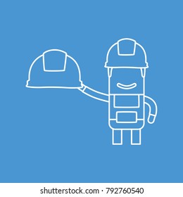 Worker holding a work helmet, vector illustration design. Construction characters collection.