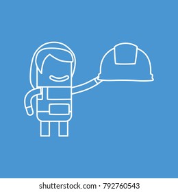 Worker holding a work helmet, vector illustration design. Construction characters collection.