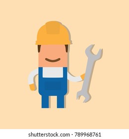 Worker holding a wrench, vector illustration design. Construction characters collection.