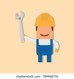 Worker holding a wrench, vector illustration design. Construction characters collection.