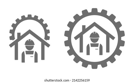 Worker in house inside cog gear industrial icon 