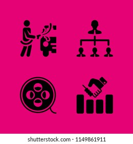 worker icon. 4 worker set with car wash, business agreement, film and boss vector icons for web and mobile app