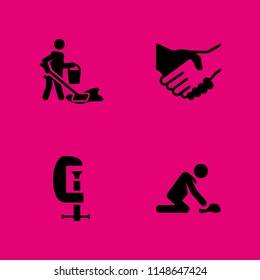 worker icon. 4 worker vectors with cleaning, construction and agreement icons for web and mobile app