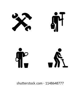 worker icon. 4 worker vectors with hammer, cleaning and painter icons for web and mobile app