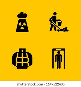 worker icon. 4 worker vectors with scanner, radiation, cleaning and coat icons for web and mobile app