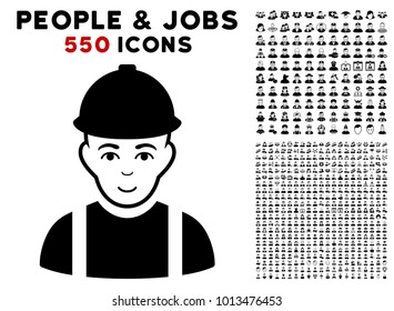 Worker icon with 550 bonus pitiful and happy people symbols. Vector illustration style is flat black iconic symbols.