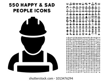 Worker icon with 550 bonus sad and glad person clip art. Vector illustration style is flat black iconic symbols.