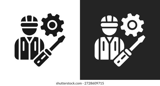 Icono de trabajador en estilo de glifo blanco y negro