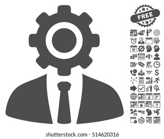 Worker icon with bonus calendar and time management clip art. Vector illustration style is flat iconic symbols, gray color, white background.
