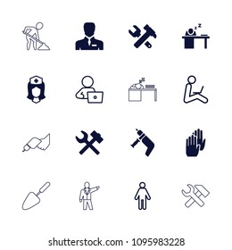 Worker icon. collection of 16 worker filled and outline icons such as hummer and wrench, wrench hummer, nurse, businessman. editable worker icons for web and mobile.